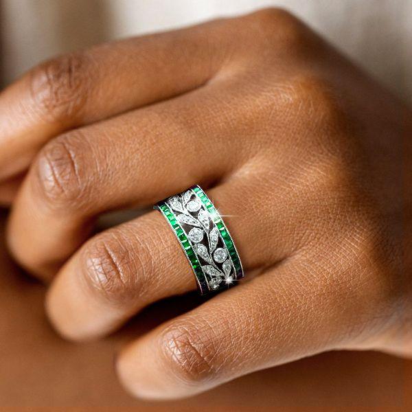 Round White Simulated Diamond Wedding Band - Sterling Silver Princess Cut Emerald Sapphire