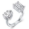 Pear & Emerald Cut Simulated Diamond Twin Ring - Sterling Silver