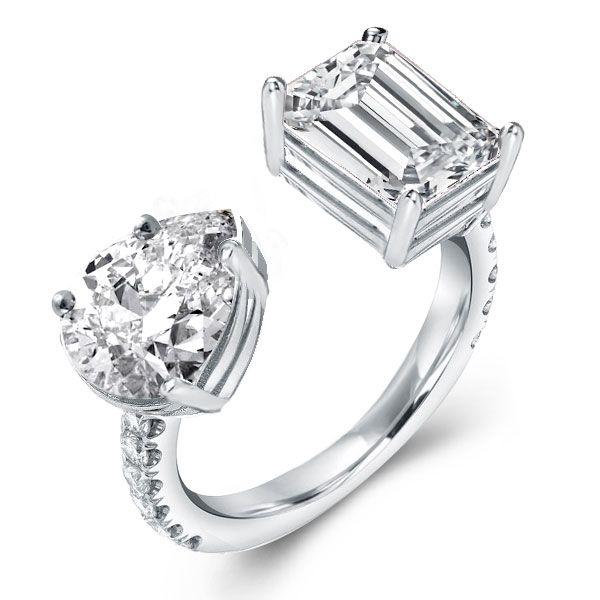 Pear & Emerald Cut Simulated Diamond Twin Ring - Sterling Silver