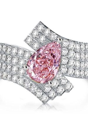 Pear Cut Pink Simulated Diamond Ring - Sterling Silver Unique Engagement Ring