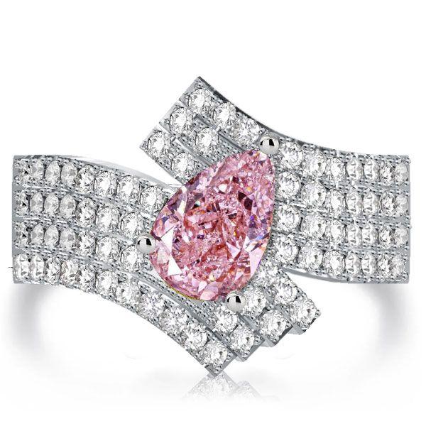 Pear Cut Pink Simulated Diamond Ring - Sterling Silver Unique Engagement Ring