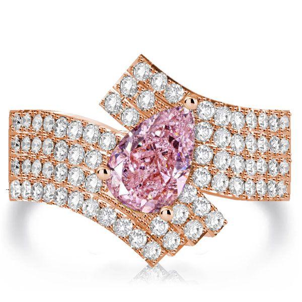 Pear Cut Pink Simulated Diamond Ring - Sterling Silver Unique Engagement Ring