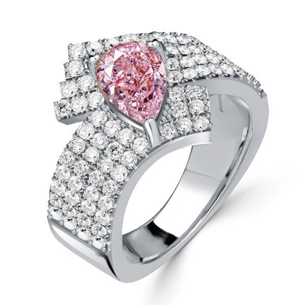 Pear Cut Pink Simulated Diamond Ring - Sterling Silver Unique Engagement Ring