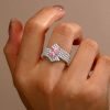 Pear Cut Pink Simulated Diamond Ring - Sterling Silver Unique Engagement Ring