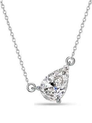 Solitaire Pear Shaped Pendant Necklace in Rhodium Plated Sterling Silver