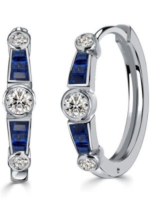 Sterling Silver Hoop Earrings - Vintage Bezel Set Design