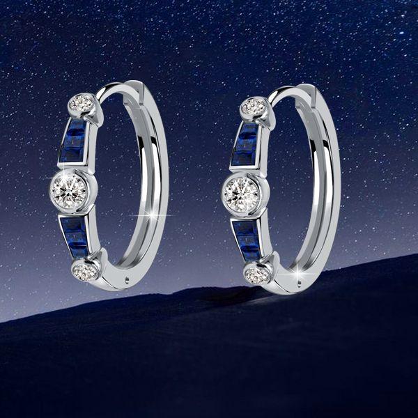 Sterling Silver Hoop Earrings - Vintage Bezel Set Design