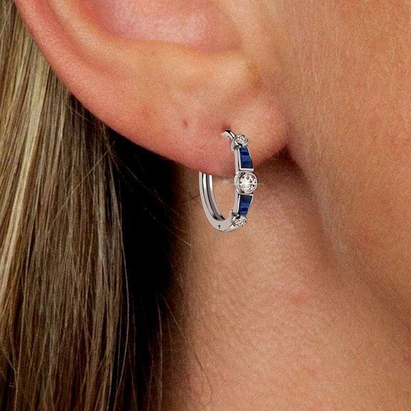 Sterling Silver Hoop Earrings - Vintage Bezel Set Design