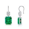 Emerald & Cushion Cut Green Drop Earrings in Sterling Silver