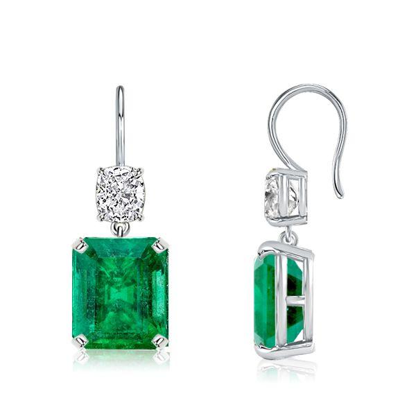 Emerald & Cushion Cut Green Drop Earrings in Sterling Silver