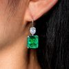 Emerald & Cushion Cut Green Drop Earrings in Sterling Silver