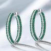 Emerald Green Pave Hoop Earrings - Sterling Silver Oval Hoops