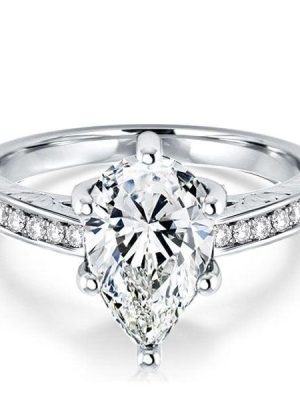 Vintage Pear Cut Engagement Ring in Rhodium-Plated Sterling Silver