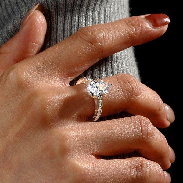 Vintage Pear Cut Engagement Ring in Rhodium-Plated Sterling Silver