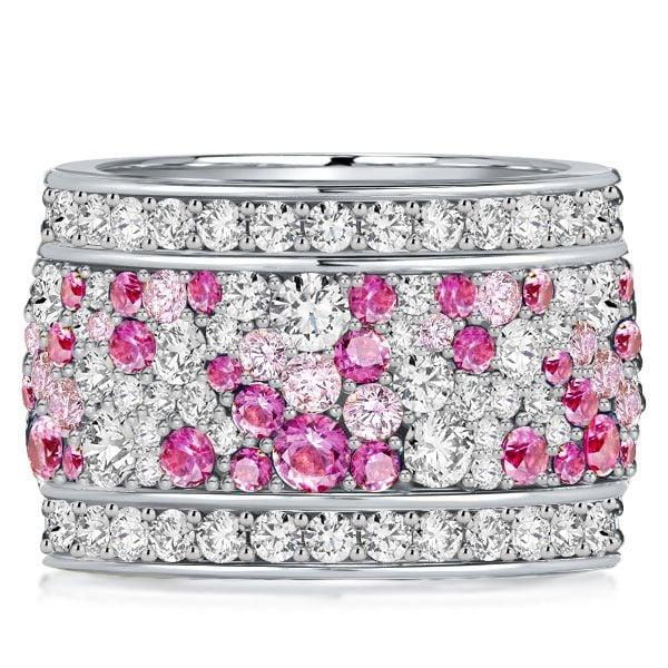 9.70 CT. TW. Pink Multi-Row Eternity Wedding Band Ring in Sterling Silver