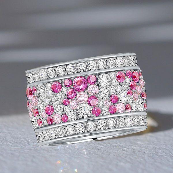 9.70 CT. TW. Pink Multi-Row Eternity Wedding Band Ring in Sterling Silver