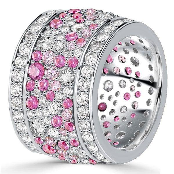 9.70 CT. TW. Pink Multi-Row Eternity Wedding Band Ring in Sterling Silver