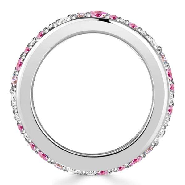 9.70 CT. TW. Pink Multi-Row Eternity Wedding Band Ring in Sterling Silver