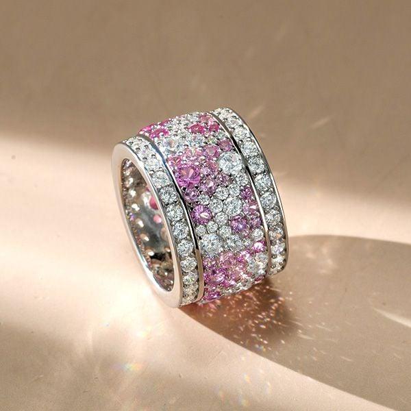 9.70 CT. TW. Pink Multi-Row Eternity Wedding Band Ring in Sterling Silver