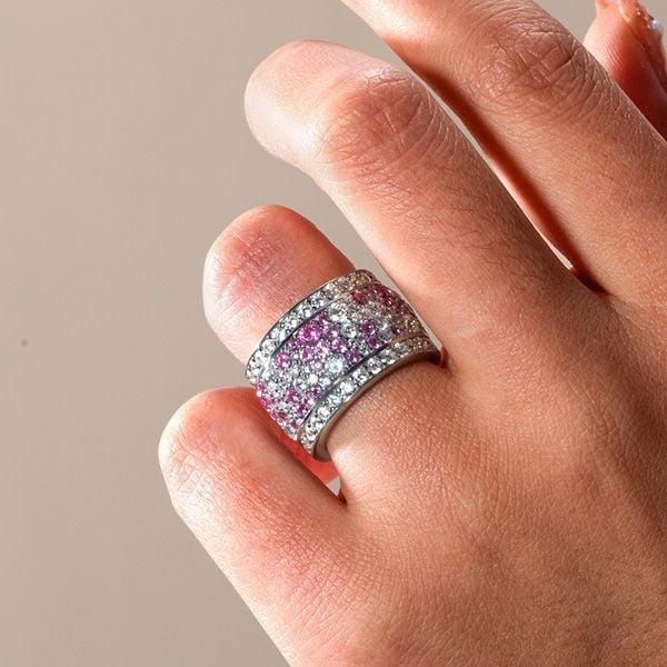 9.70 CT. TW. Pink Multi-Row Eternity Wedding Band Ring in Sterling Silver