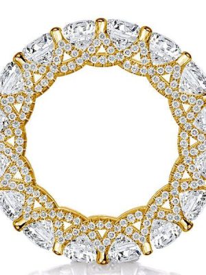 Golden Eternity Cross Prong Wedding Band - 18K Gold Plated Sterling Silver