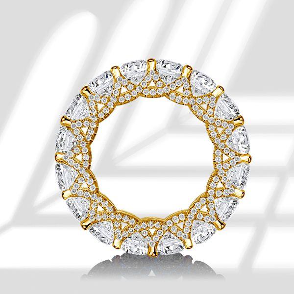 Golden Eternity Cross Prong Wedding Band - 18K Gold Plated Sterling Silver