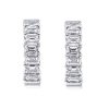 Emerald Cut White Sapphire Hoop Earrings in Sterling Silver