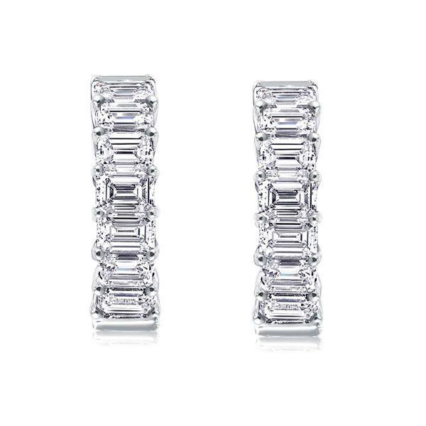 Emerald Cut White Sapphire Hoop Earrings in Sterling Silver