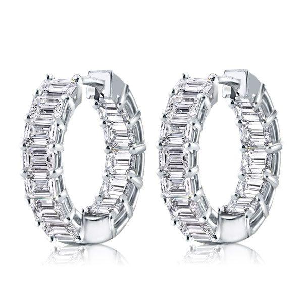 Emerald Cut White Sapphire Hoop Earrings in Sterling Silver