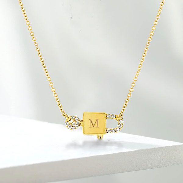 Personalized Lock and Key Initial Necklace - 18K Gold Plated Sterling Silver