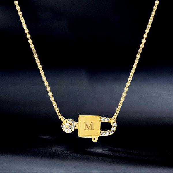 Personalized Lock and Key Initial Necklace - 18K Gold Plated Sterling Silver
