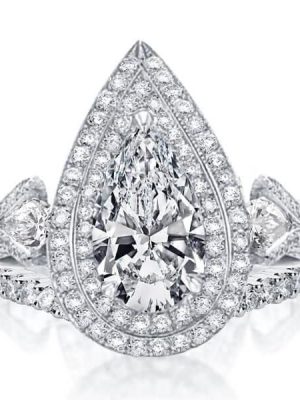 Art Deco Three Stone White Sapphire Halo Bridal Ring Set in Sterling Silver