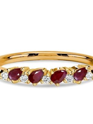 0.60 CT. Ruby Pear Cut & Diamond Half Eternity Wedding Band in Sterling Silver
