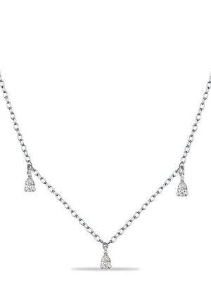 Pear Cut White Sapphire Station Necklace in 925 Sterling Silver for Women