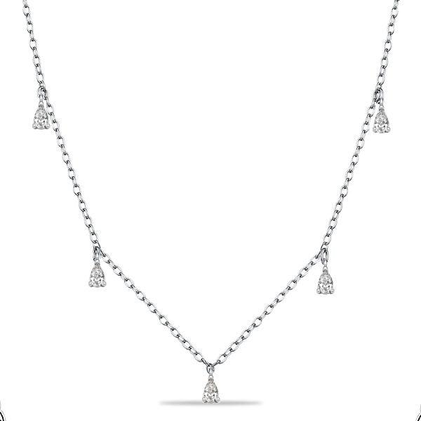 Pear Cut White Sapphire Station Necklace in 925 Sterling Silver for Women