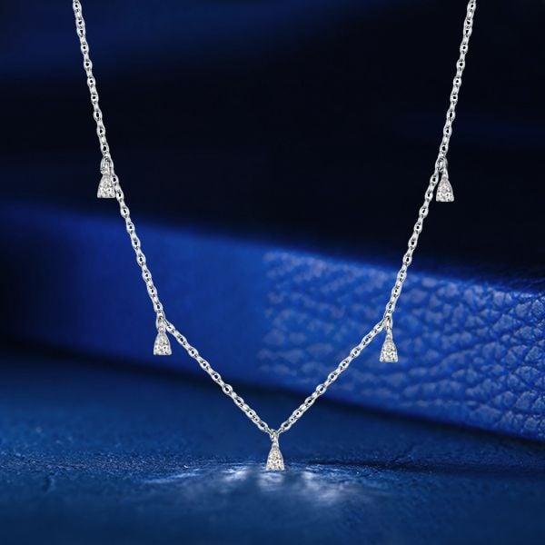 Pear Cut White Sapphire Station Necklace in 925 Sterling Silver for Women