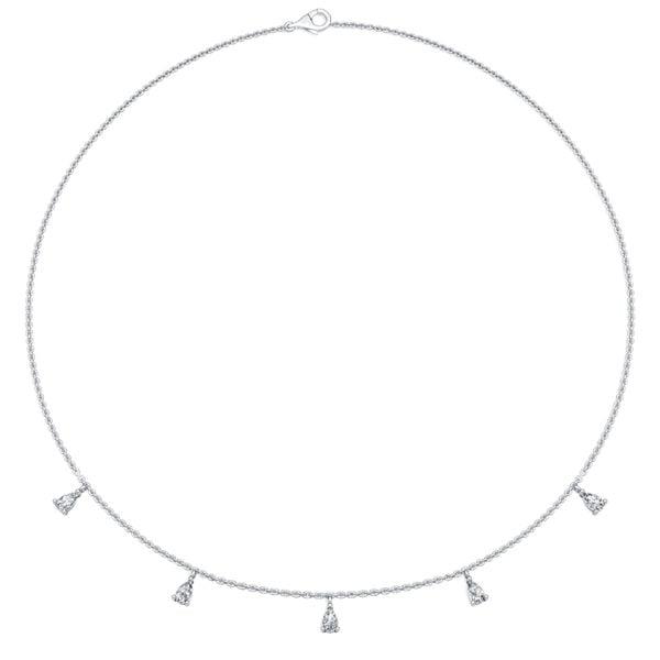 Pear Cut White Sapphire Station Necklace in 925 Sterling Silver for Women