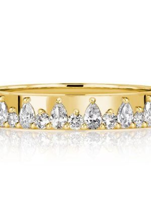 1.17 CT TW Pear and Round Cut Half Eternity Wedding Band for Women in 18K Gold Plated Silver