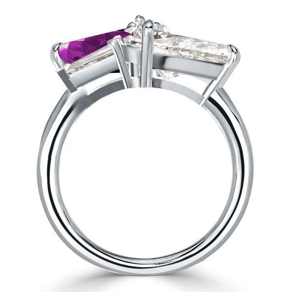 Amethyst Pear Shaped Engagement Ring in Rhodium Plated 925 Sterling Silver