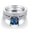 Princess Cut Blue Topaz Bridal Set Engagement Ring Set in 925 Sterling Silver