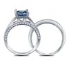 Princess Cut Blue Topaz Bridal Set Engagement Ring Set in 925 Sterling Silver