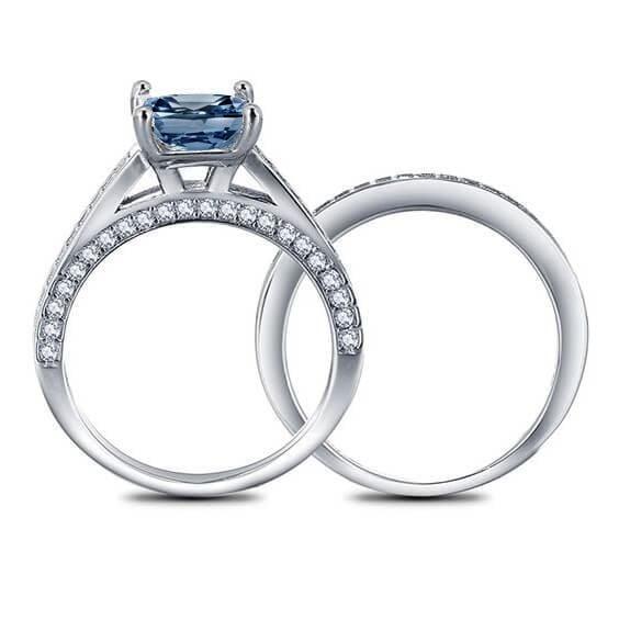 Princess Cut Blue Topaz Bridal Set Engagement Ring Set in 925 Sterling Silver