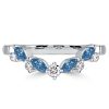 Blue Sapphire Wedding Band - Round & Marquise Cut - Sterling Silver