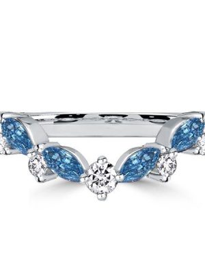 Blue Sapphire Wedding Band - Round & Marquise Cut - Sterling Silver