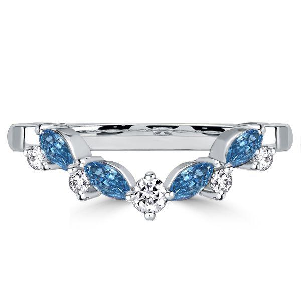 Blue Sapphire Wedding Band - Round & Marquise Cut - Sterling Silver