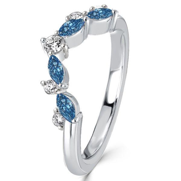 Blue Sapphire Wedding Band - Round & Marquise Cut - Sterling Silver