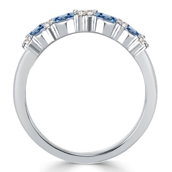 Blue Sapphire Wedding Band - Round & Marquise Cut - Sterling Silver