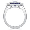 Art Deco Emerald Cut Blue Sapphire Engagement Ring in Sterling Silver