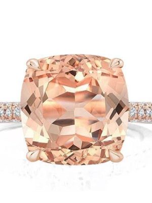 Rose Gold Cushion Cut Champagne Engagement Ring with Double Hidden Halo