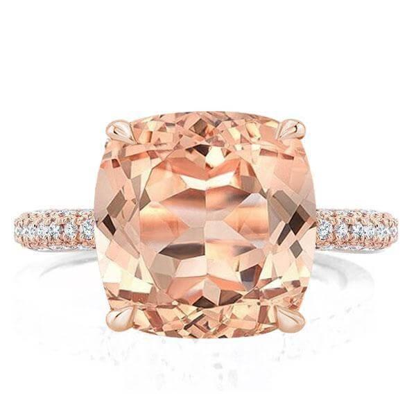 Rose Gold Cushion Cut Champagne Engagement Ring with Double Hidden Halo